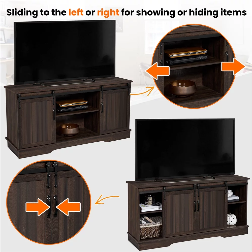 SmileMart Modern TV Stand with Storage Shelves for TVs up to 65 Inch, Rustic Brown