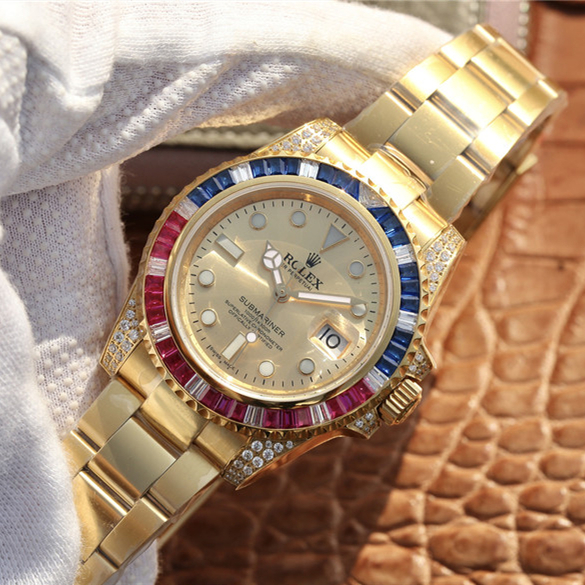 Submariner Golden Blue / Red Diamond Gold Dial 40mm