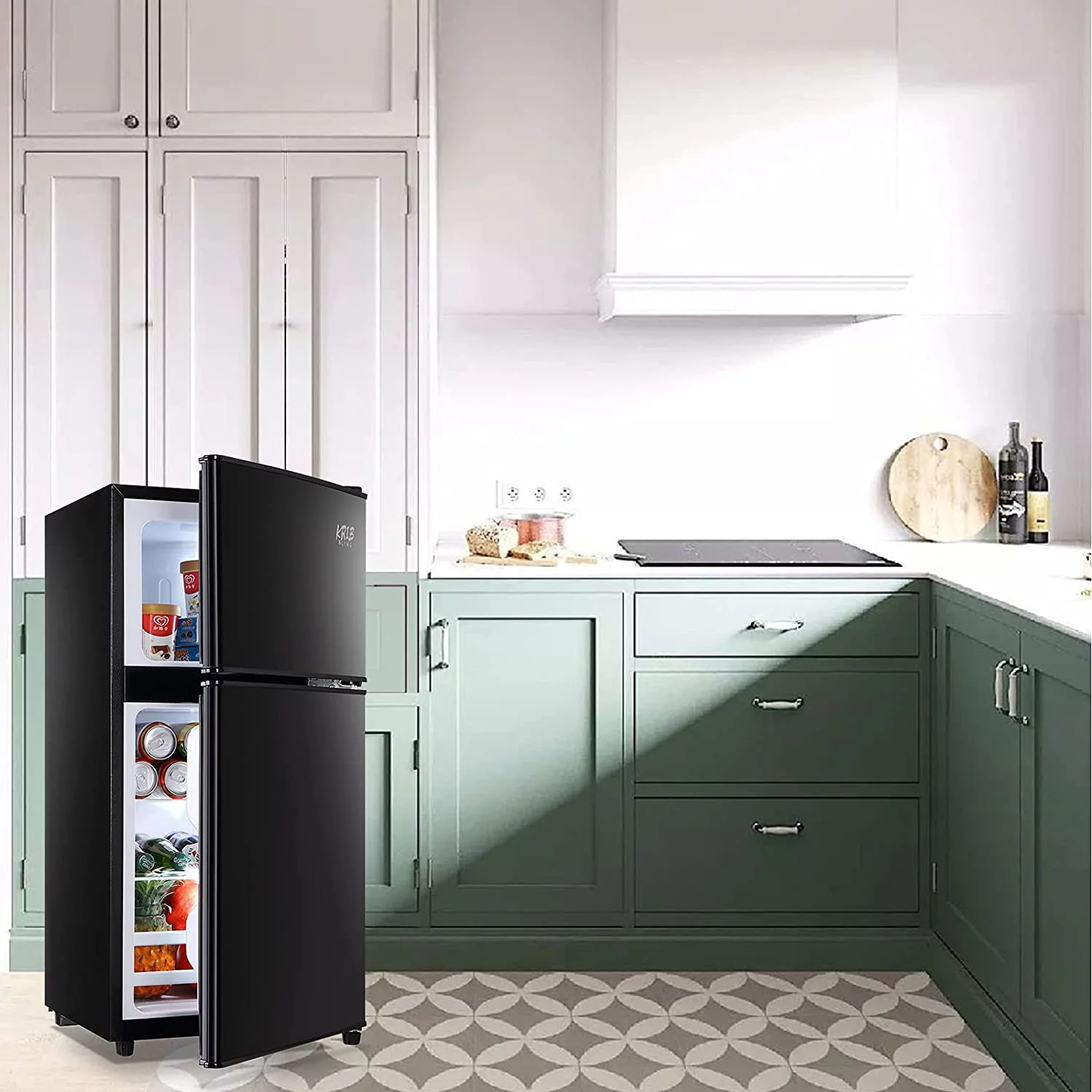 GGTB 3.2 Cu ft Two Door Mini Fridge with Freezer, Retro Compact Refrigerator with Freezer, Black