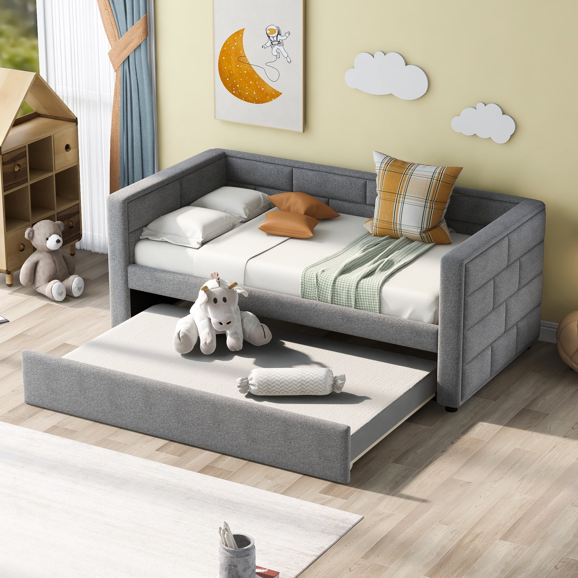 Euroco Modern Wood with Trundle Daybed, Twin, Gray