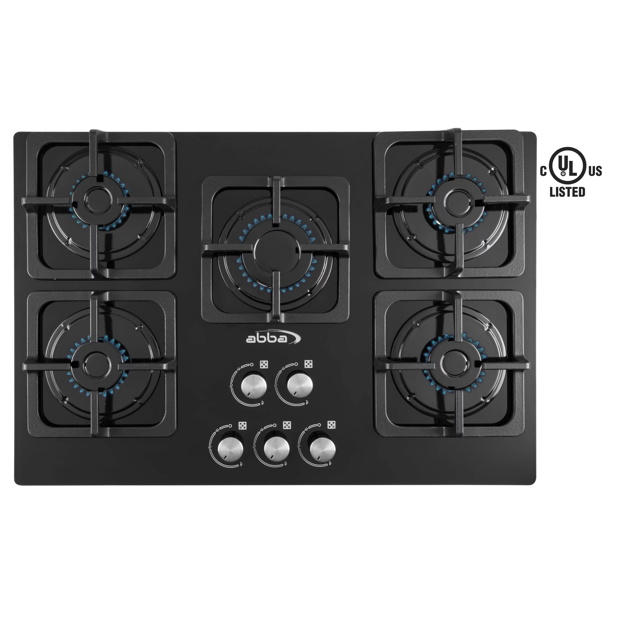 ABBA 30-in Gas Cooktop with 5 Sealed Burners - Tempered Glass Surface with SABAF Burners, Natural Gas Stove for Countertop, Easy to Clean