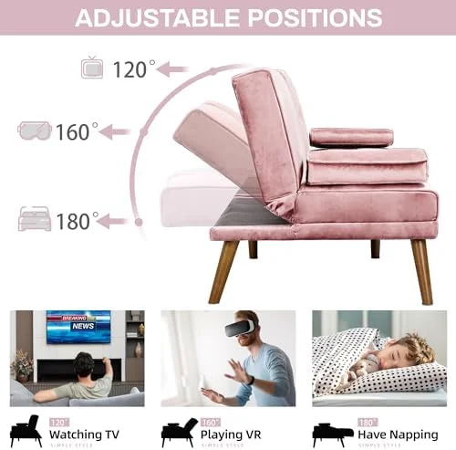 NLIBOOMLife Futon Couch Sofa Bed Convertible Folding Small Sleeper Loveseat with Removable Armrests  Wood Legs  2 Cup Holders for Small Spaces