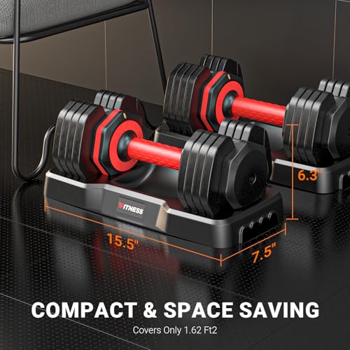 Adjustable Dumbbells Set of 2, 1-Sec Adjustable Weights Dumbbells Set, 5 in 1 Free Dumbbell with Anti-Slip Texture Handle