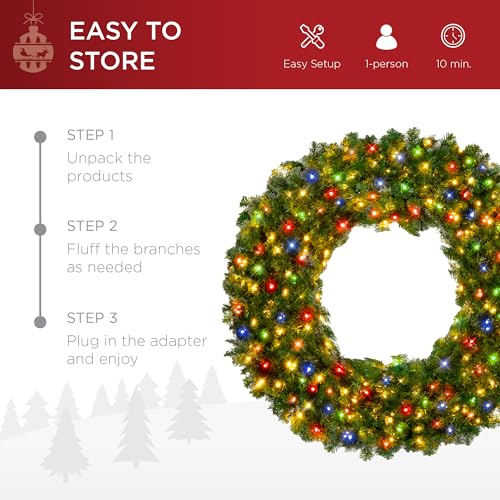 Best Choice Products 60in Large Artificial Pre-Lit Fir Christmas Wreath Holiday Accent Decoration w/ 300 LED Lights, 930 PVC Tips