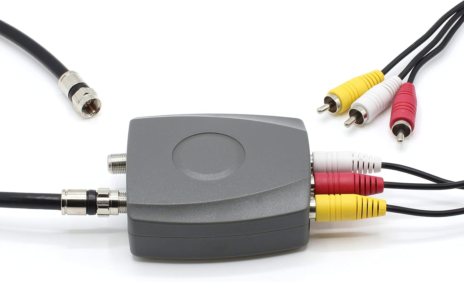 RF Modulator - RCA Composite to RF Coaxial - Converts Standard Definition Signals to Coax, Includes AV Cable Pack of 2