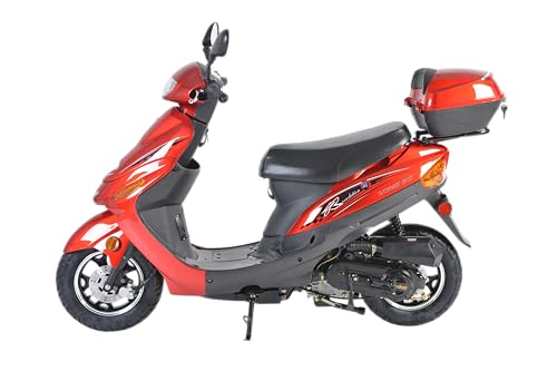 HHH Upgraded Street Moped 49cc/50cc Gas Fully Automatic Scooter Pony 50cc with Rear Storage Trunk (RED)