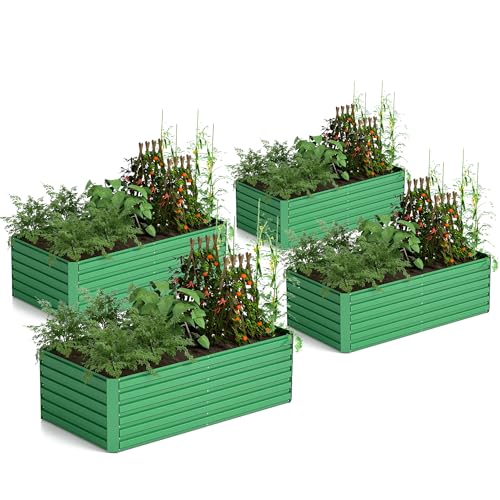 FOOWIN 2pcs 8x4x2ft Galvanized Raised Garden Bed, Planter Raised Garden Boxes Outdoor, Large Metal Raised Beds for Gardening