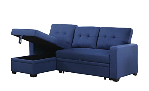 L-Shaped Pull Out Sleep Sofabed,Modern Reversible Sleeper Sectional Sofa Chenille Upholstered Button Tufted Decor with Storage Chaise