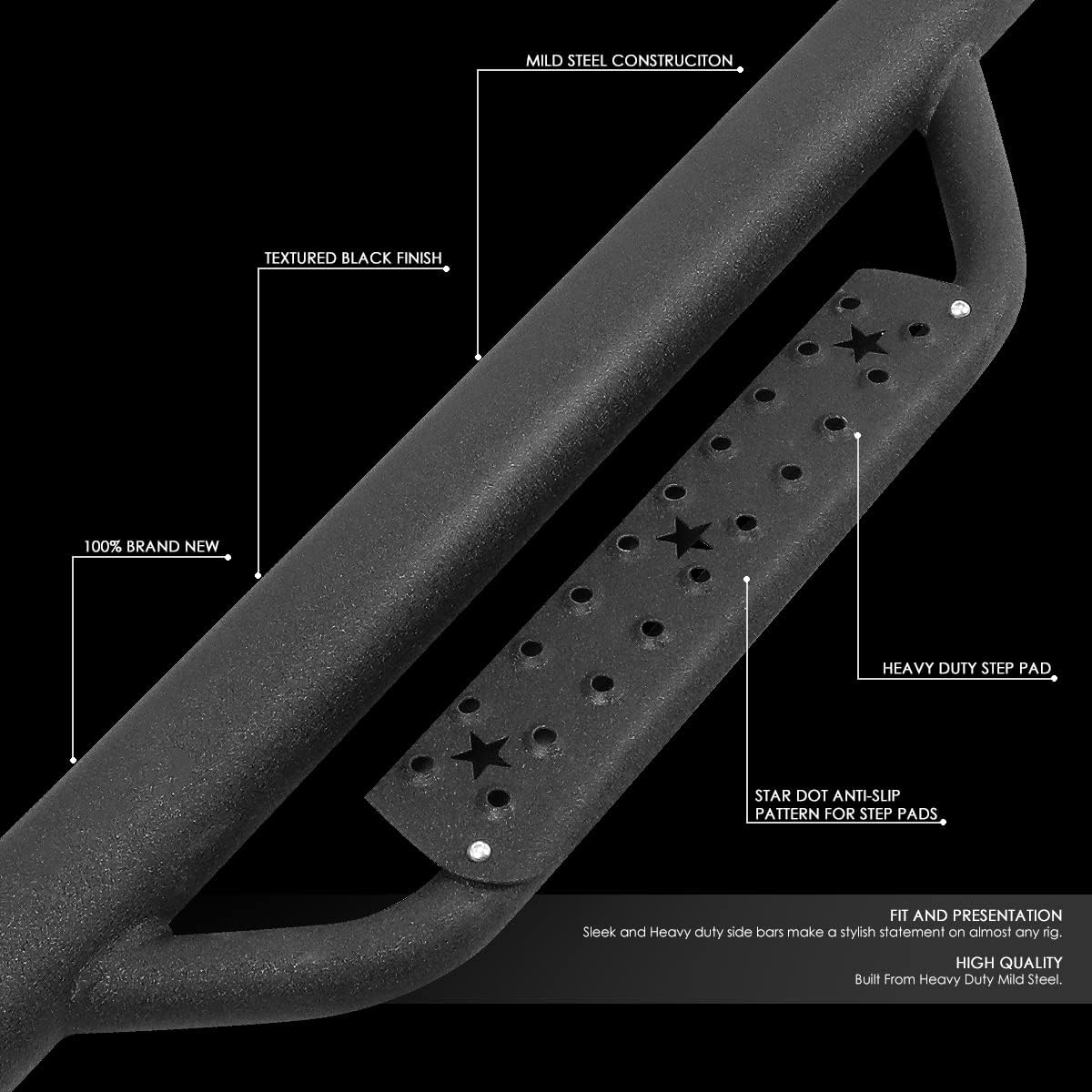 Step Pad Nerf Bar Running Boards Compatible with Silverado Sierra 1500 2500HD 3500HD Extended Cab 07-19, Mild Steel, Black Powder Coated