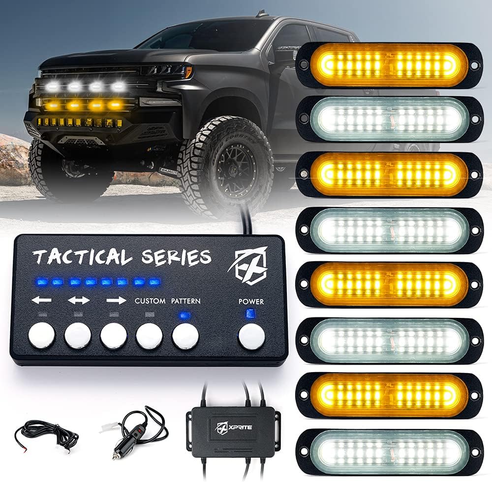 Xprite Amber 12 LED Surface Mount Strobe Lights Kit
