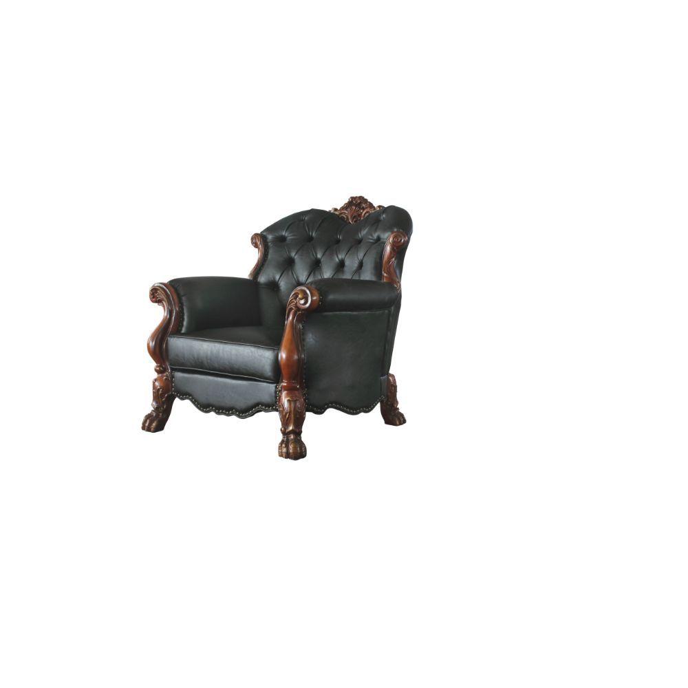 Luxury Vintage Cherry Oak & Black PU Dresden Sofa Set 3 P 58230 ACME Traditional