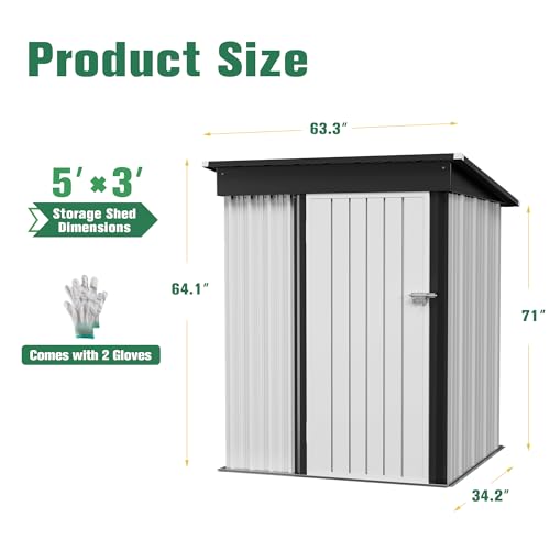Flamaker Storage Shed Waterproof Metal Garden Shed with Lockable Door Utility Tool Shed Outdoor Storage for Backyard, Patio and Lawn (5 x 3 FT)