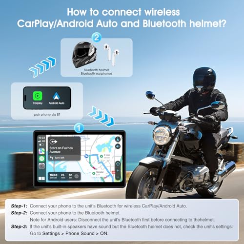 7 Inch Portable CarPlay for Motorcycle, Waterproof Touchscreen Wireless Car Play Android Auto Screen GPS Navigation for Motorbike