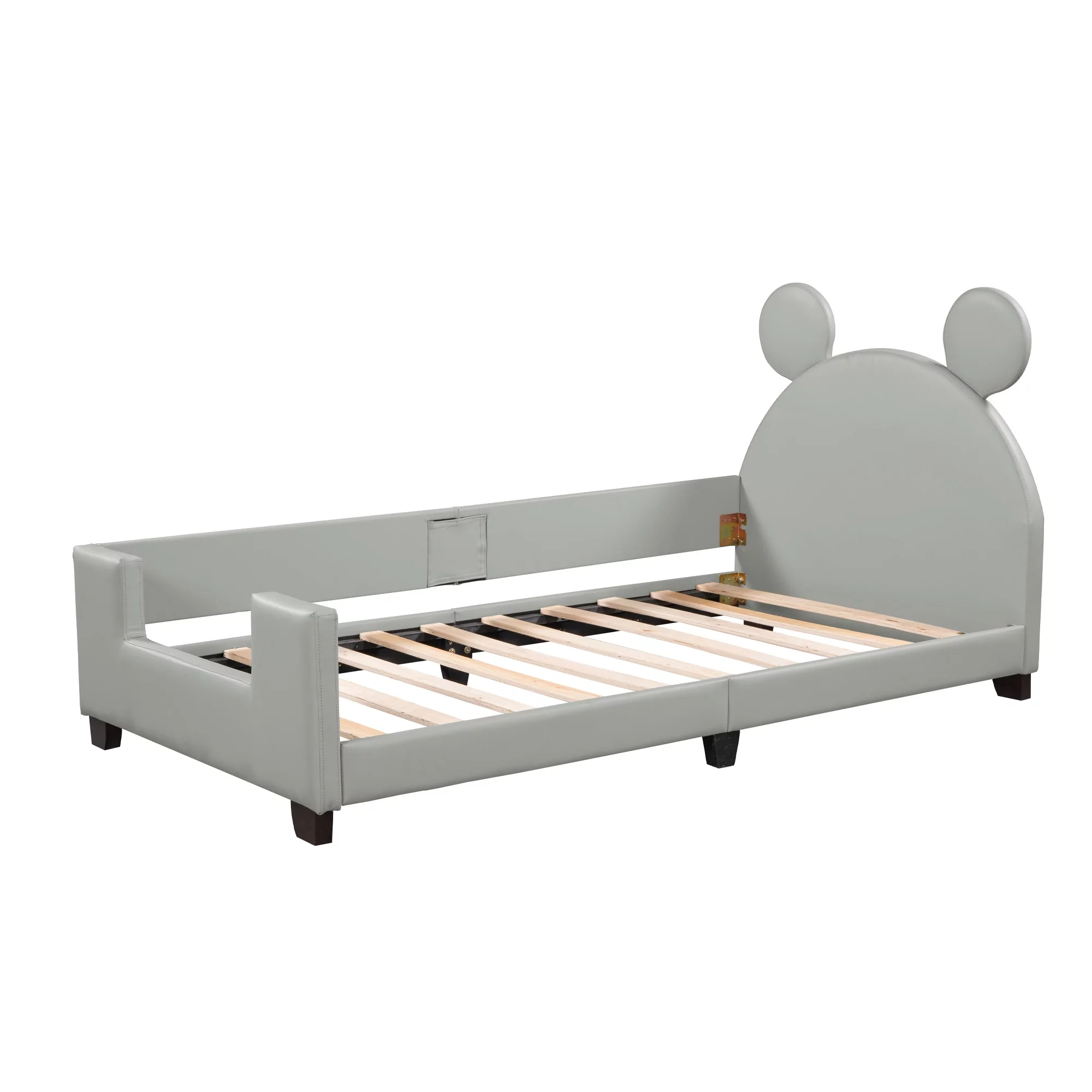 Twin Size Kids Daybed Upholstered Twin Bed with Carton Ears Shaped Headboard, Wooden Cute Twin Platform Bed Frame for Girls Boys Toddlers