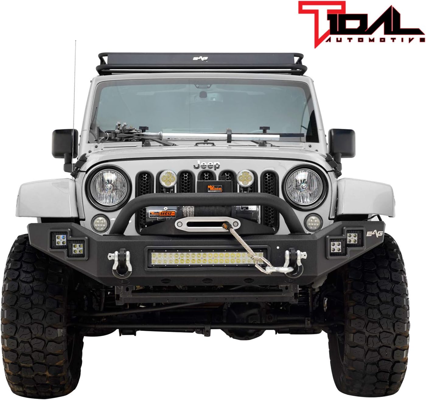 Tidal LED Front Bumper with Winch Plate Offroad Fit for 07-18 Wrangler JK