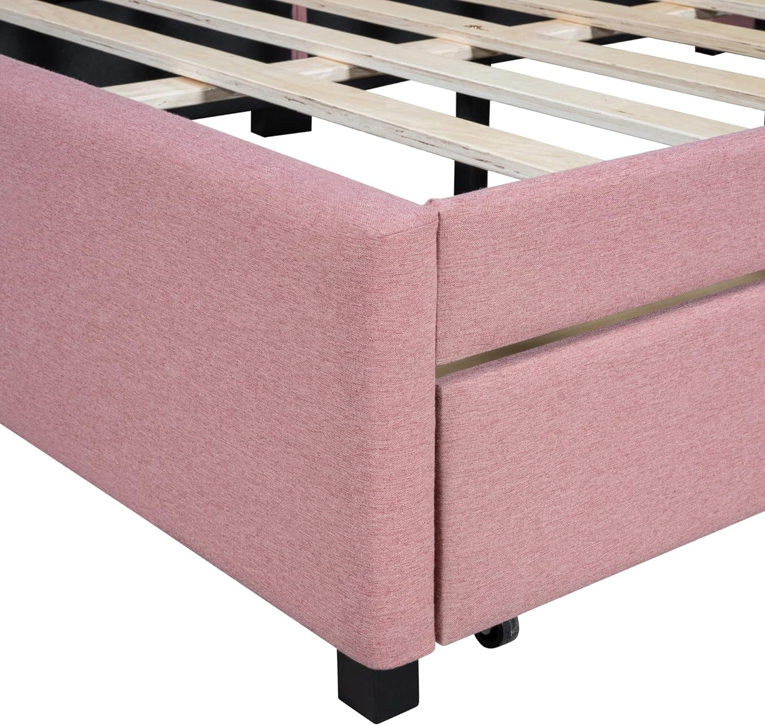Full Size Daybed, Upholstered Full Daybed with 2 Storage Drawers, Linen Fabric Full Size Sofa Bed Frame, No Box Spring Needed