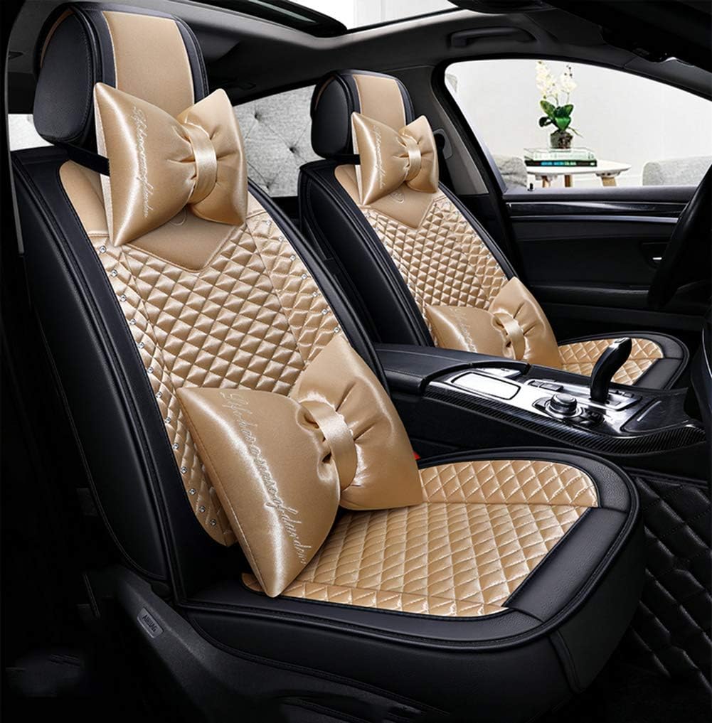 seemehappy Bling Retro Fashion Lattice Silk and Leather Car Seat Covers Front and Rear Seat Covers Universal Fit (Pink-Luxury)