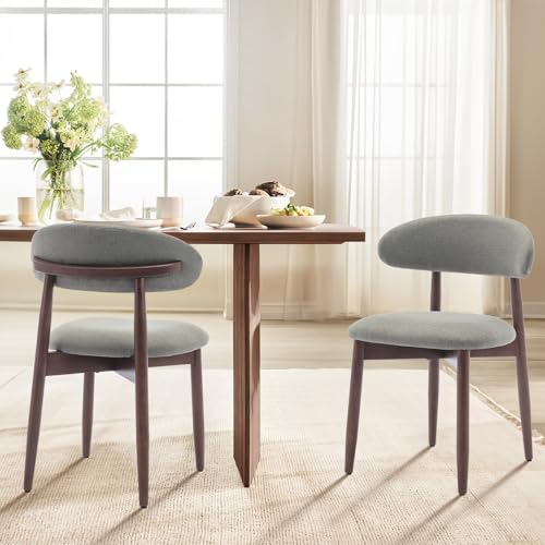 COLAMY Wooden Dining Chairs Set of 4, Modern Fabric Upholstered Dining Room Chair, Farmhouse Kitchen Chairs with Foot Pegs, Green