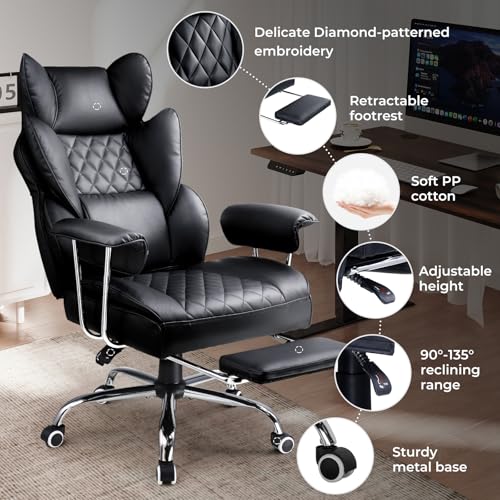 COMHOMA Big and Tall Office Chair, High Back Leather Gaming Chair with Footrest