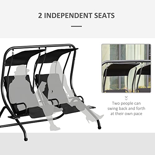 Outsunny Patio Swing Chair with 2 Separate Seats, Outdoor Swing with Removable Canopy and Cup Holders for Porch, Garden, Poolside, Backyard, Gray