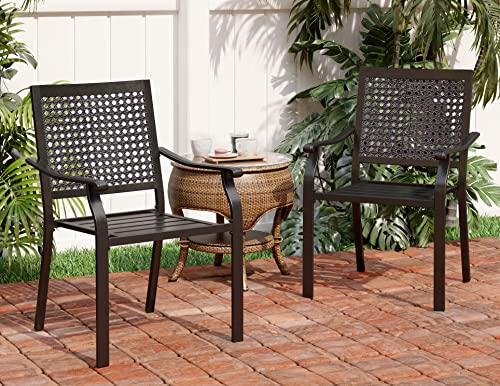 PHI VILLA Stackable Wrought Iron Patio Dining Chairs - Set of 2 Black Outdoor Chair Bistro Metal Chairs, Support 300 LBS