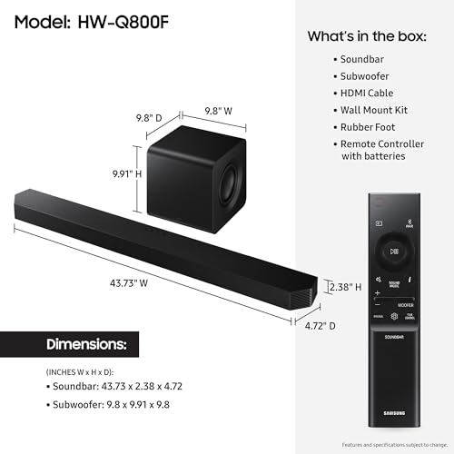 SAMSUNG Q990D 11.1.4ch Soundbar w/Wireless Dolby Atmos Audio, Rear Speaker Included, Q-Symphony, SpaceFit Sound Pro, Adaptive Sound