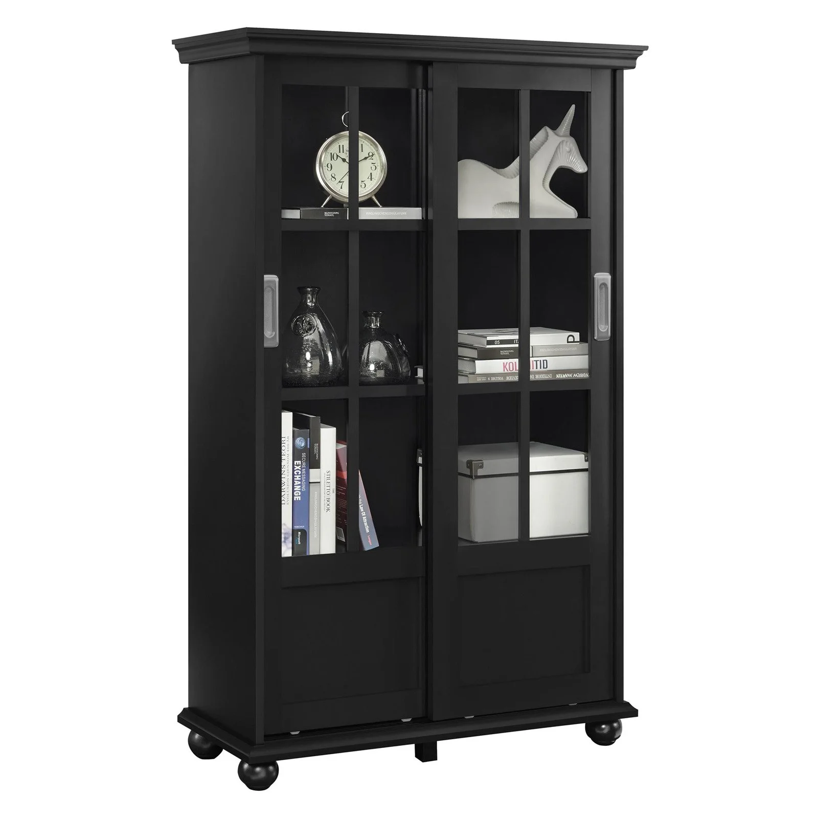 Ameriwood Home Aaron Lane Bookcase with Sliding Glass Doors, Black