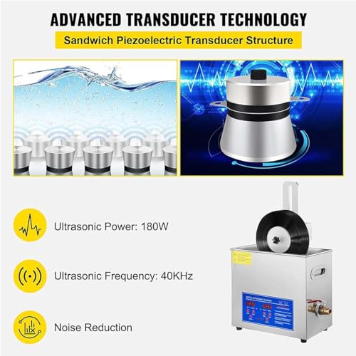 6L 40kHz Ultrasonic Cleaner, Professional Ultrasonic Vinyl Records Cleaning Machine, Dual Frequency Vibration