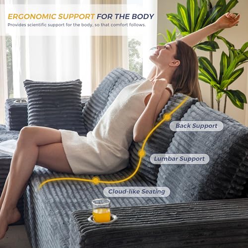 MAXYOYO 110" Modular Sectional Couch with L-Shape Chaise, Modern Boneless Couch for Living Room, Sofa in A Box, Oversized Sofa Sleeper with Deep Seat