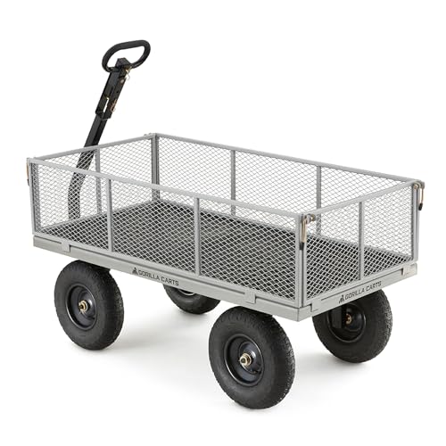 Gorilla Carts Steel Utility Wagon w/ Removable Side Panels, 1000 lb Capacity, Gray