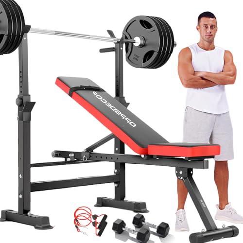 OPPSDECOR Adjustable Weight Bench Set with Squat Barbell Rack, Removable Foot Bracket, 600lbs 6 in 1 Weight Bench