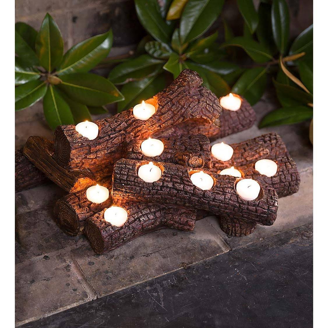 Plow u0026 Hearth - Large Log Fireplace Candle Holder, Birch