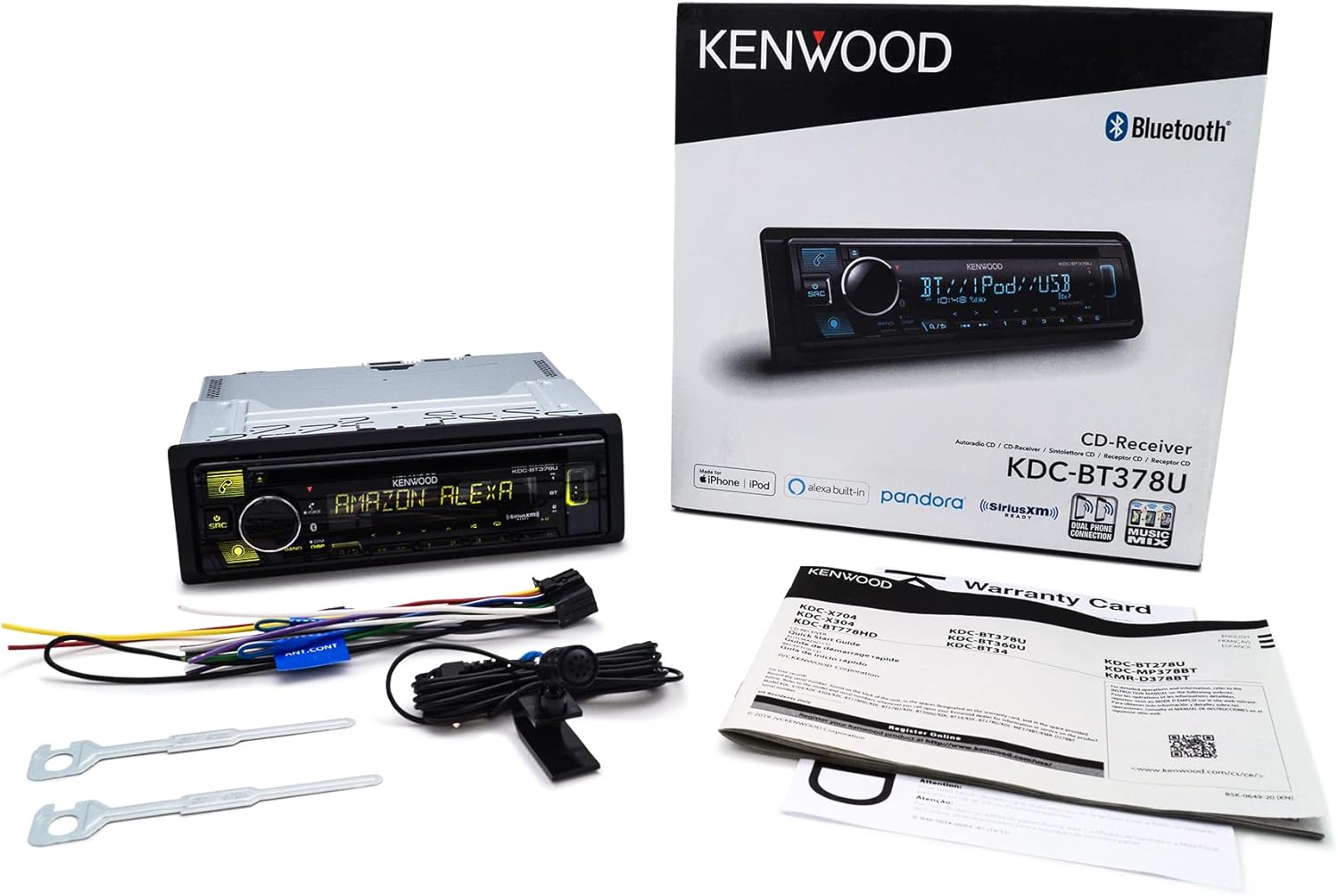 KENWOOD KDC-BT378U CD Car Stereo Receiver with Bluetooth, AM/FM Radio, Variable Color Display, Front High Power USB, Alexa Built in