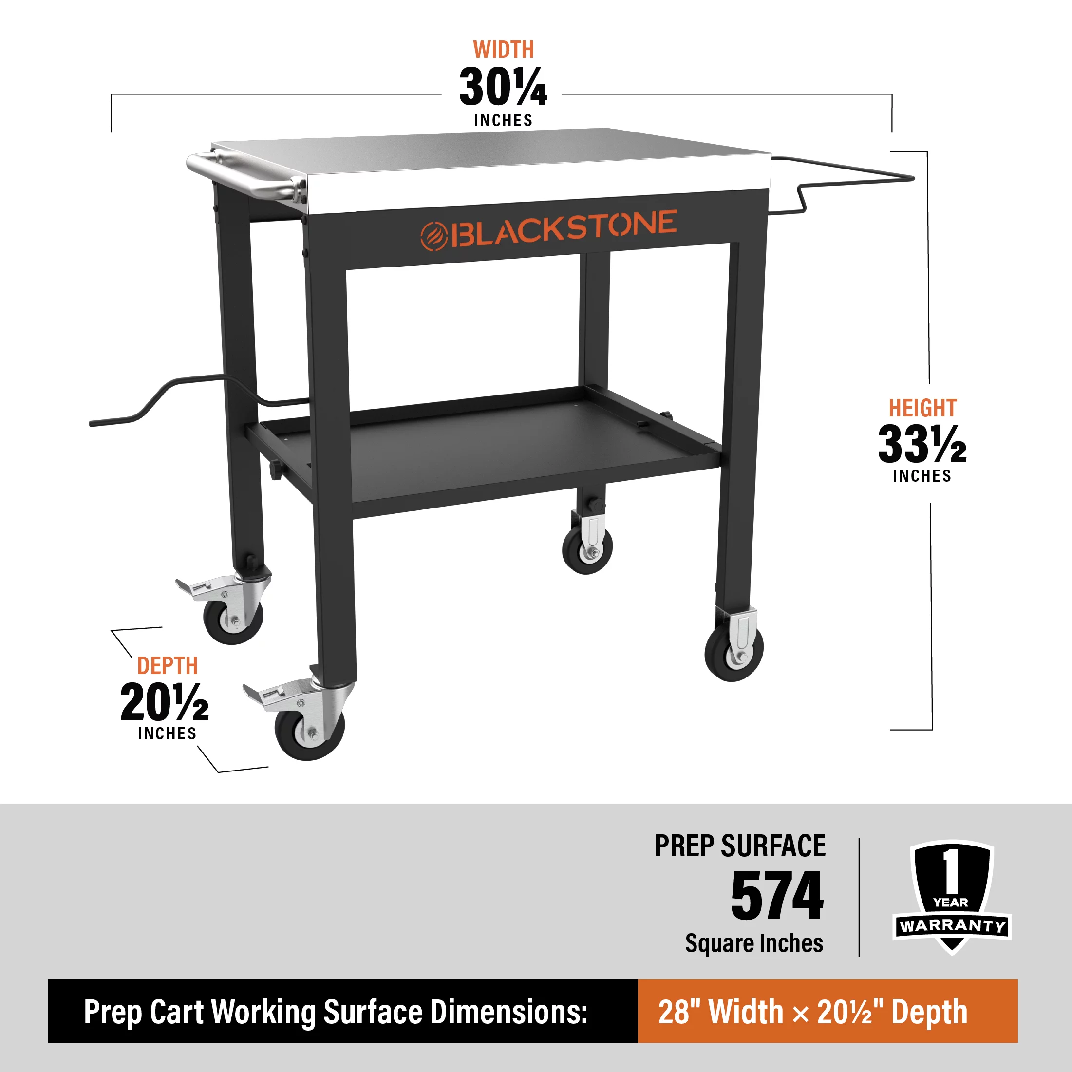 Blackstone 28" Portable Steel Prep Cart with Stainless Steel Top in Black