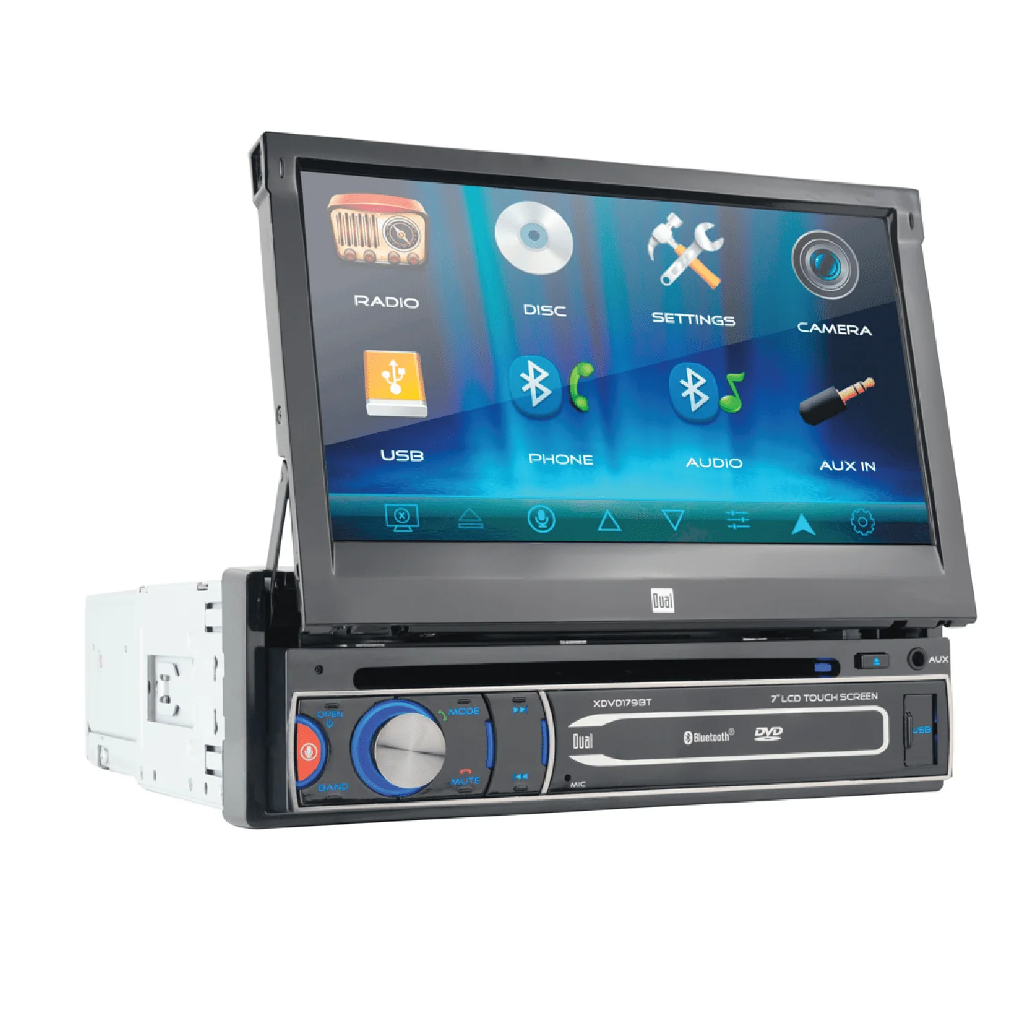 Dual Electronics XDVD179BT 7 inch Single DIN Car Stereo, Motorized Touch Screen, CD/DVD, New