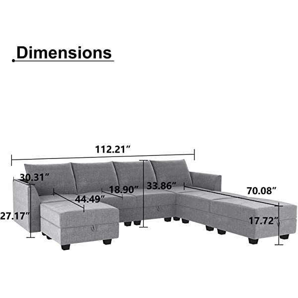 HONBAY Convertible Sectional Sofa U Shaped Couch with Reversible Chaise Modular Oversized Couch Sectional Sofa with Ottomans
