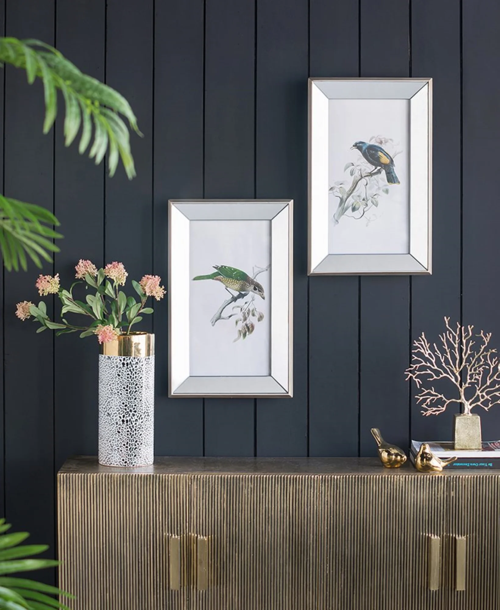 CC Home Furnishings Rectangular Birds Mirror Frame Wall Art - 15" x 24" - 2ct