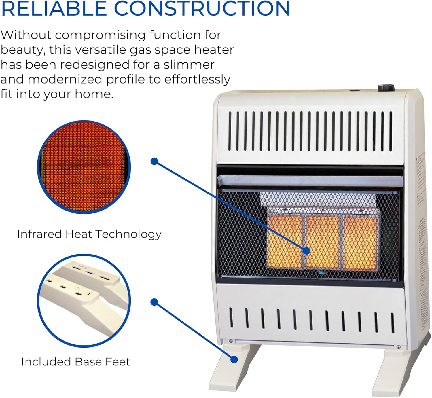 ProCom MN180TPA-B Ventless Natural Gas Infrared Space Heater with Thermostat Control for Home and Office Use, 20000 BTU, Heats Up to 950 Sq. Ft.