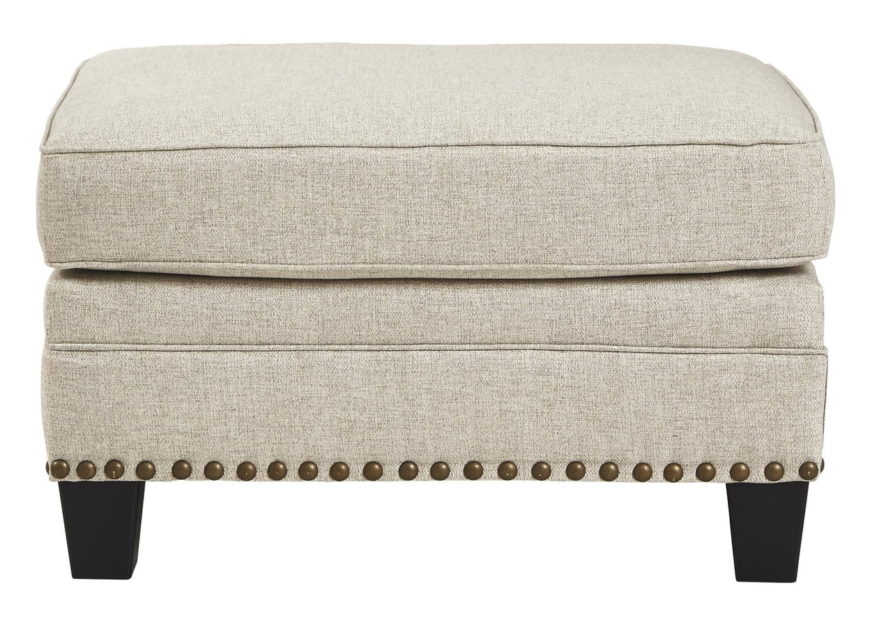 Nailhead Trim Fabric Upholstered Wooden Frame Ottoman Light Gray- Saltoro Sherpi