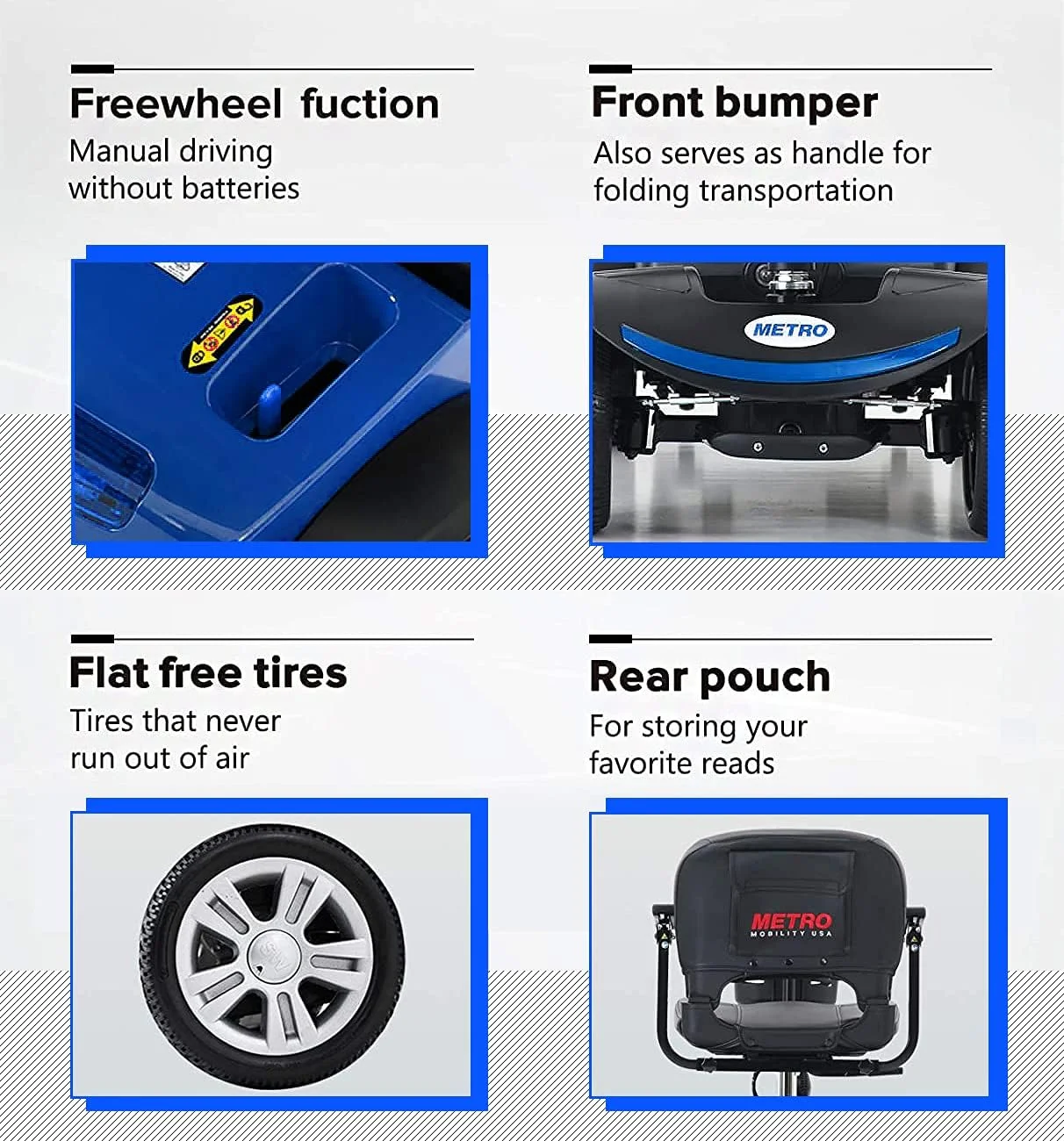 Outdoor Compact Mobility Scooter with Front & Back Light, Foldable Electric Powered Mobile Wheelchair for Seniors, Adults