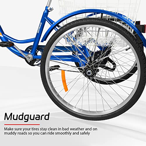 7-Speed Adult Tricycle with Large Basket 24/26 Inch, Stable 3-Wheel Cruise Bicycle for Shopping, Beach and City Trike Perfect for Men, Women