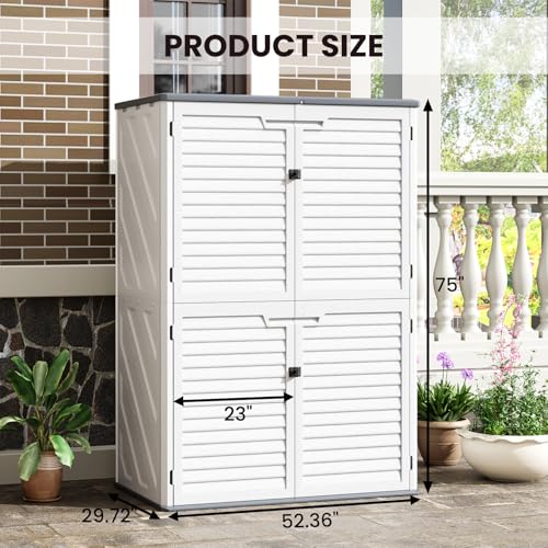 Outdoor Resin Storage Sheds, 64 Cu.Ft Outdoor Waterproof Storage Cabinet for Garage, Tools, Sofa Cushion, Outdoor Storage