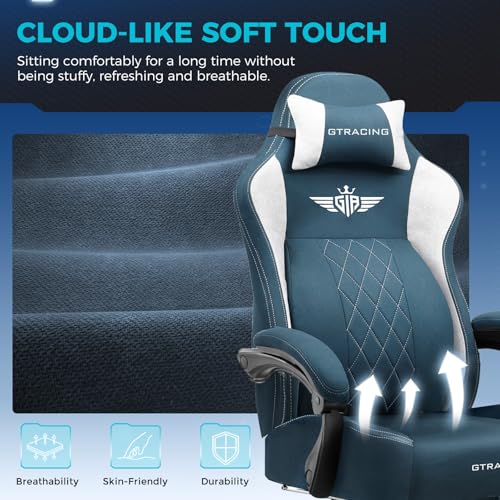 GTPLAYER Big and Tall Gaming Chair Breathable Fabric Computer Chair with Strong Lumbar Support, Comfortable Office Chairs with Pocket Spring Cushion