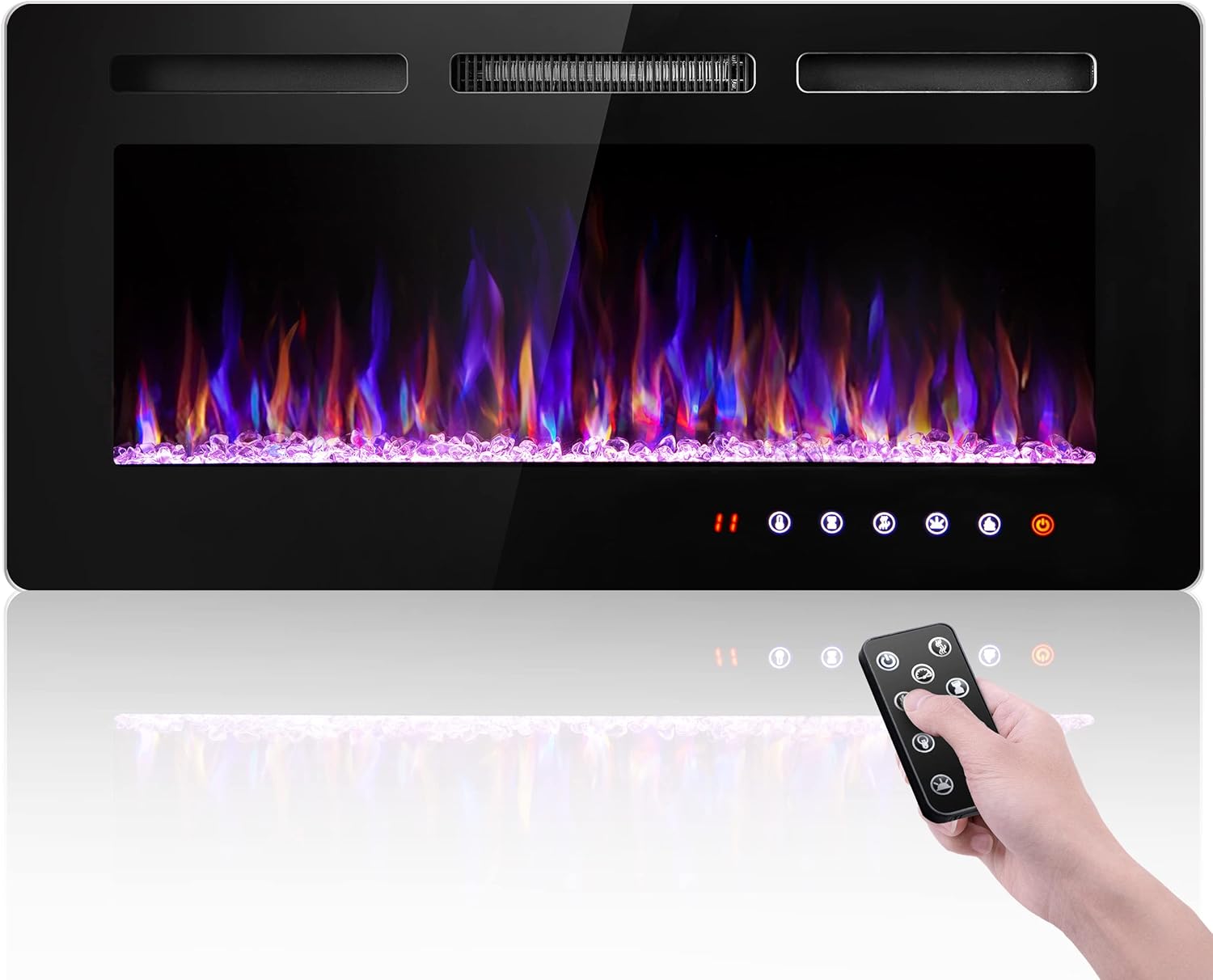 SUNNY FLAME 36 Inch Electric Fireplace Insert and Wall Mounted, Fireplace Heater, Log Set & Crystal Options, Remote Control with Timer
