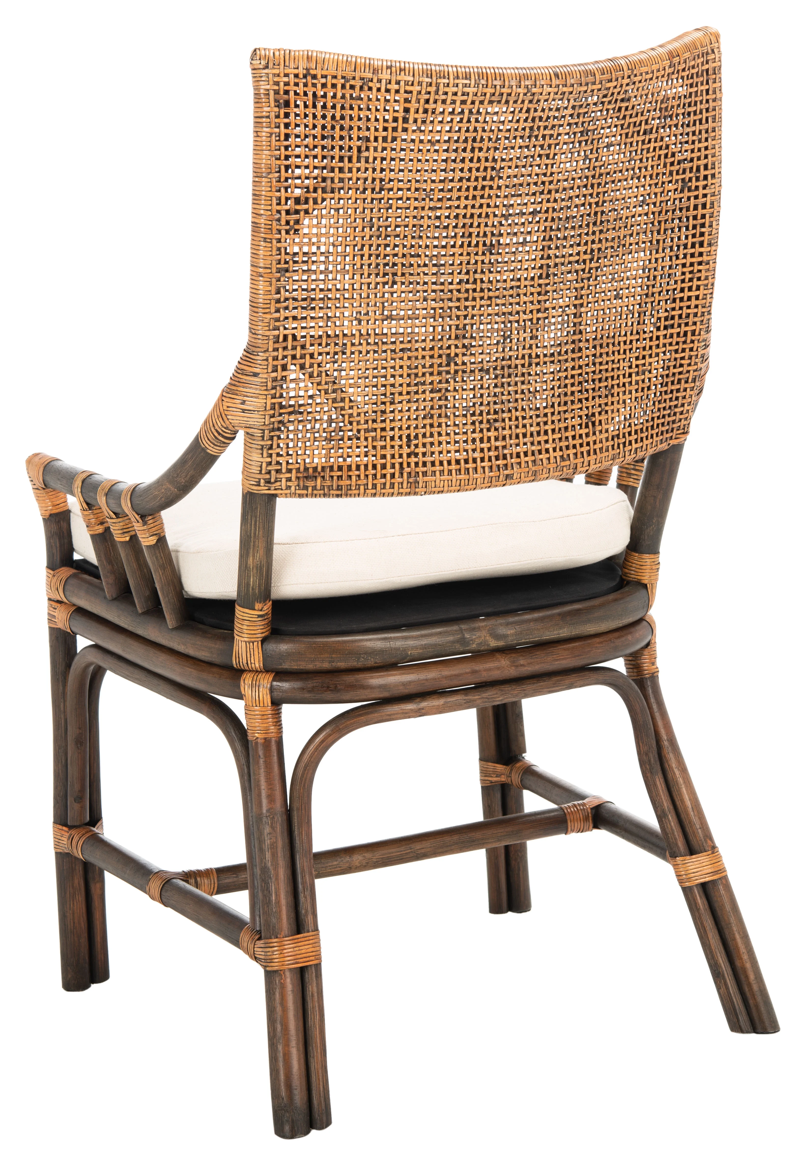 SAFAVIEH Donatella Rattan Chairs, Natural Wash/Black Legs/White Cushion (22 in. W x 24 in. D x 37 in. H)