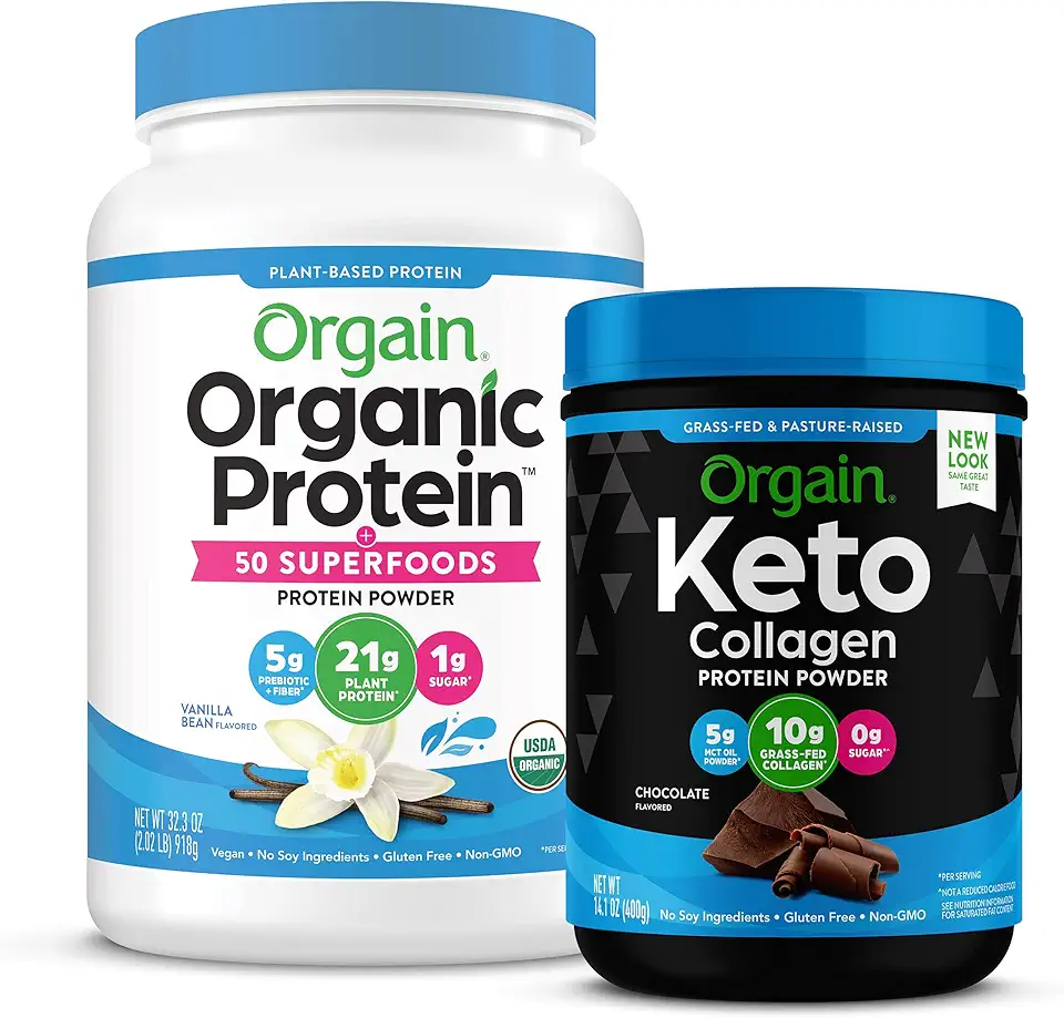 Orgain Keto Collagen Protein Powder, Chocolate (0.88lb) Organic Protein + Superfoods Powder, Vanilla Bean (2.02lb) - Kansas Nuitrition - HNZSDS