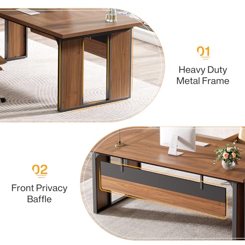 Tribesigns 63‘’ L-Shaped Executive Desk, Office Table with 47-Inch Drawers Cabinet, Large Computer Desk with Storage Shelves