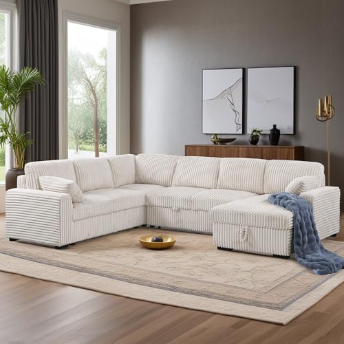 L-Shaped Pull Out Sleep Sofabed,Modern Reversible Sleeper Sectional Sofa Chenille Upholstered Button Tufted Decor with Storage Chaise