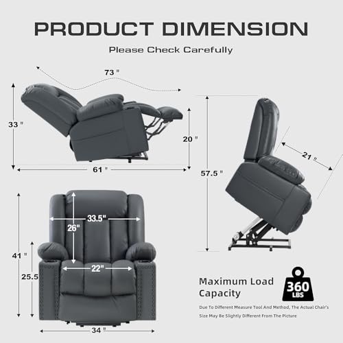 Large Power Lift Chairs Recliners for Elderly with Heated and Massage, Overstuffed Adjustable Lift Chairs, 3 Positions, Breathable Leather