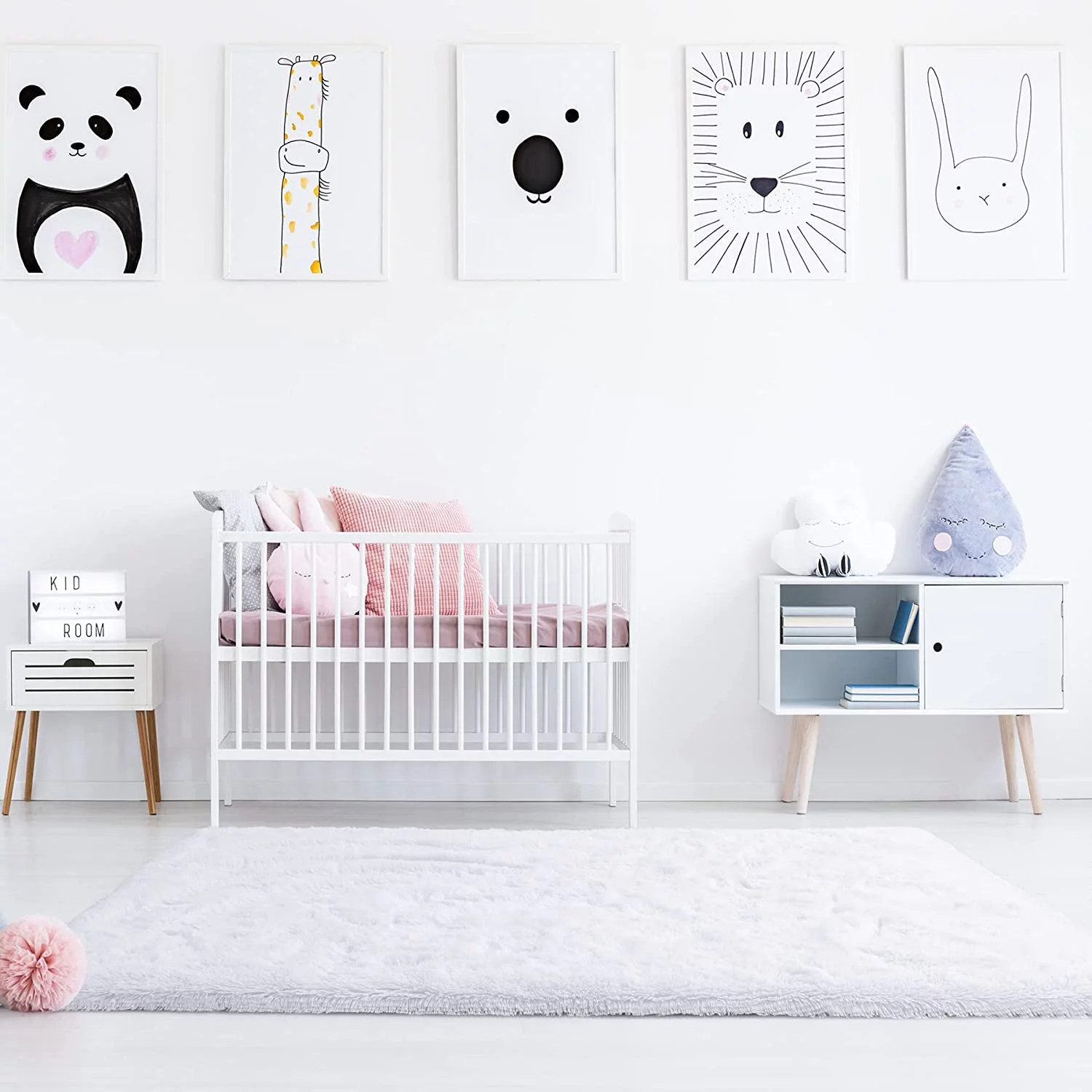 Junovo Super Soft Fluffy Area Rugs Modern Shag Rug for Bedroom Living Room,Cute Carpets for Kids Nursery Girls Home Dorm,5'x8',White